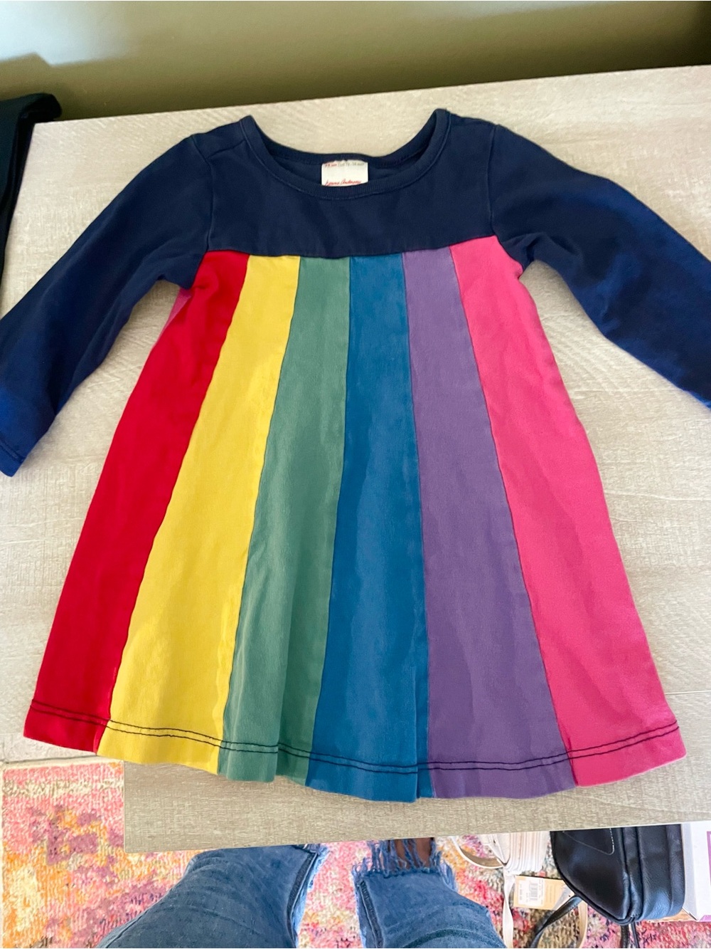 Hannah anderson infant Rainbow Panel Navy Long-Sleeve swing Dress toddler 12-18